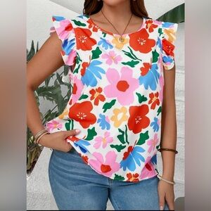 NWT Floral ruffled sleeves blouse. Pit to pit 22 inches. Bust 42.9 inches. 🌸🎉